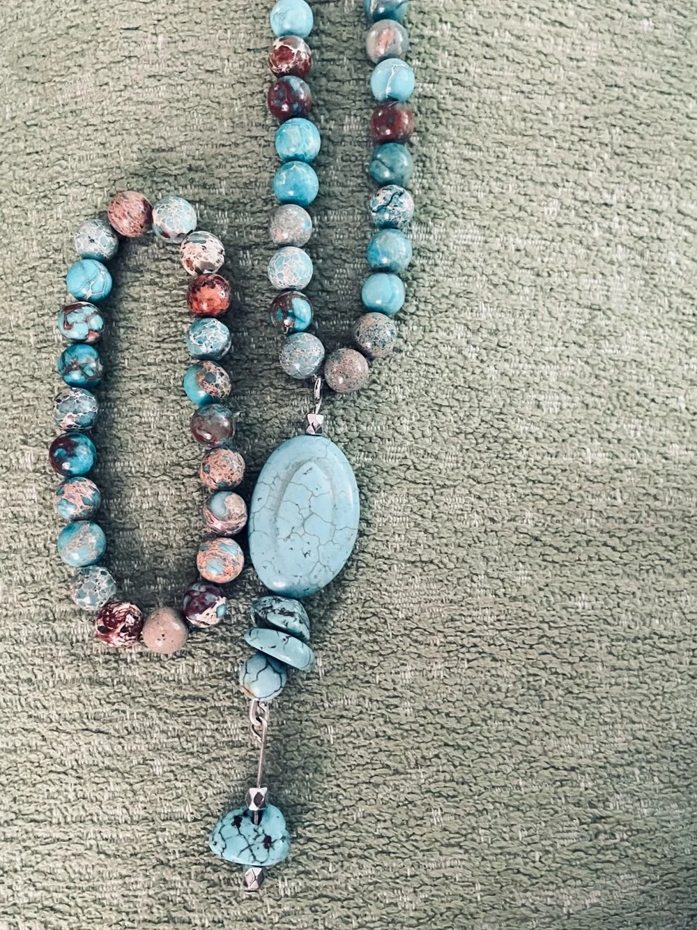 Turquoise Beaded Pendant Necklace and Bracelet Handmade